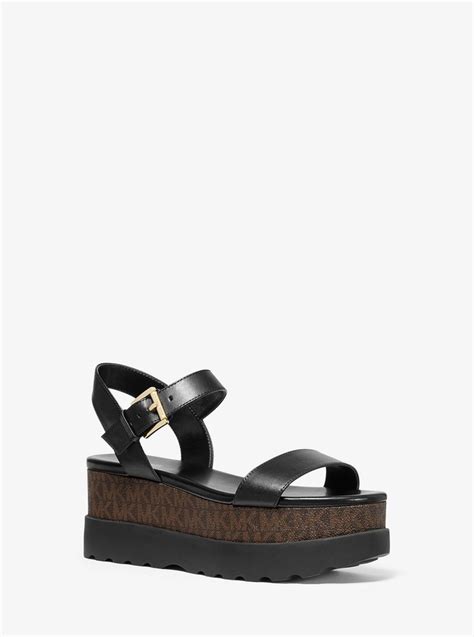 michael michael kors marlon leather and logo flatform sandal store|Michael Kors logo plate sandal.